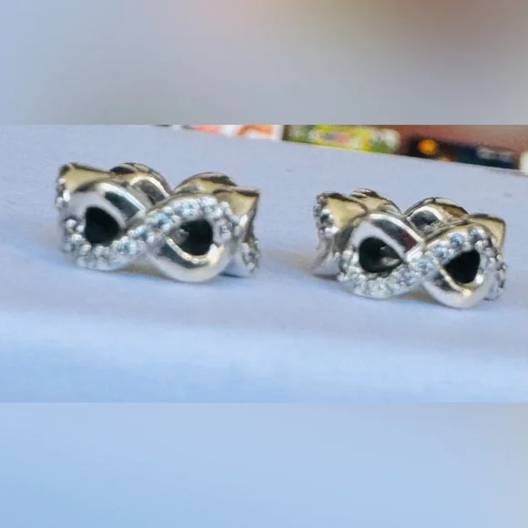 PAIR❗️ Pandora Infinite Love Clear CZ & Sterling Silver 925 Spacers Charms - Picture 6 of 7